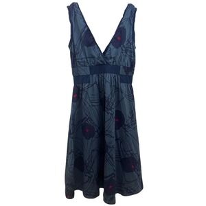 Marc Jacobs Blue Floral Plunge A-Line Dress Women's Sz 4 Sleeveless Knee Length